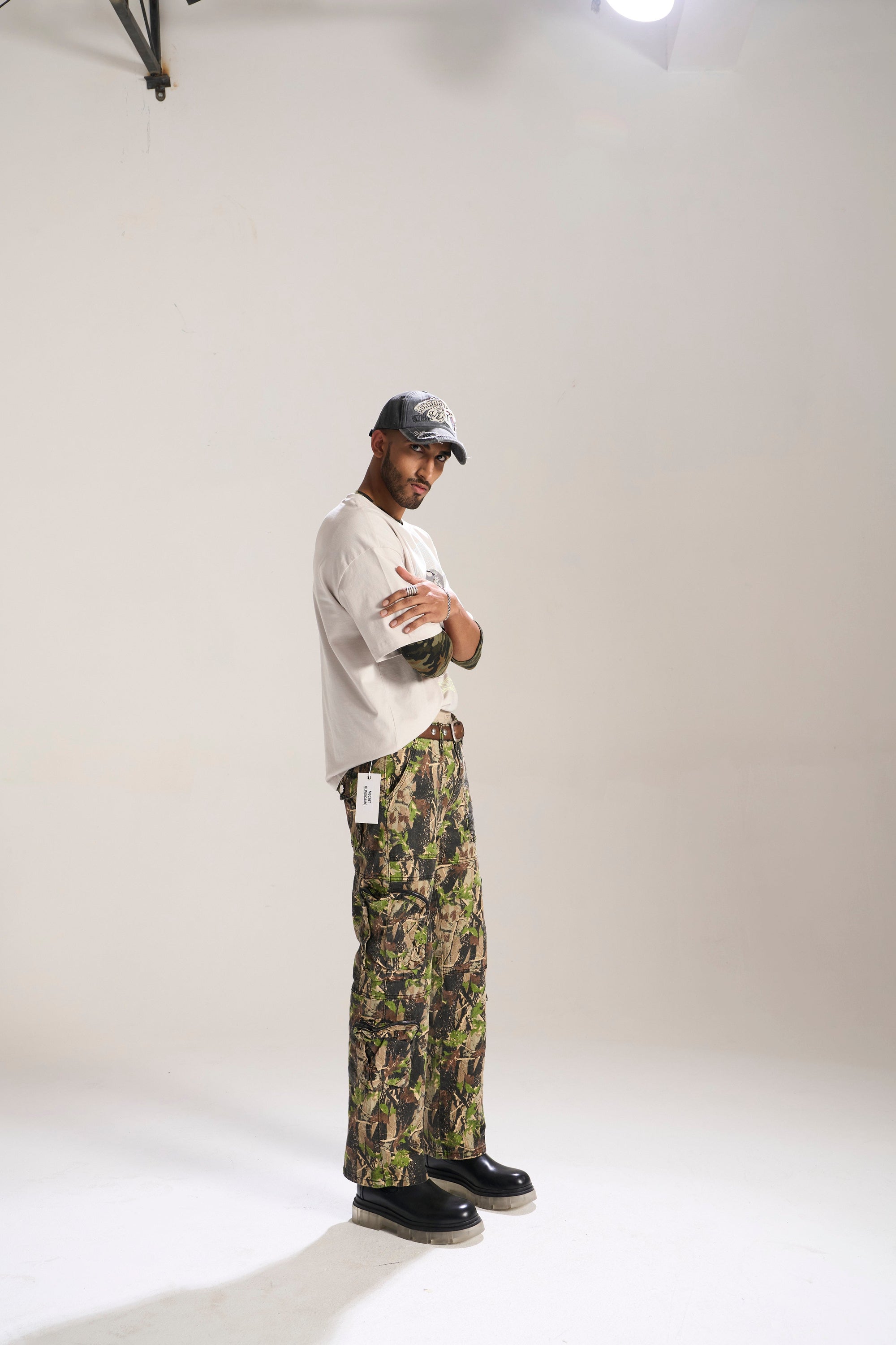 OLIVE CAMO BAGGY FIT JEAN WITH CARGO POCKETS
