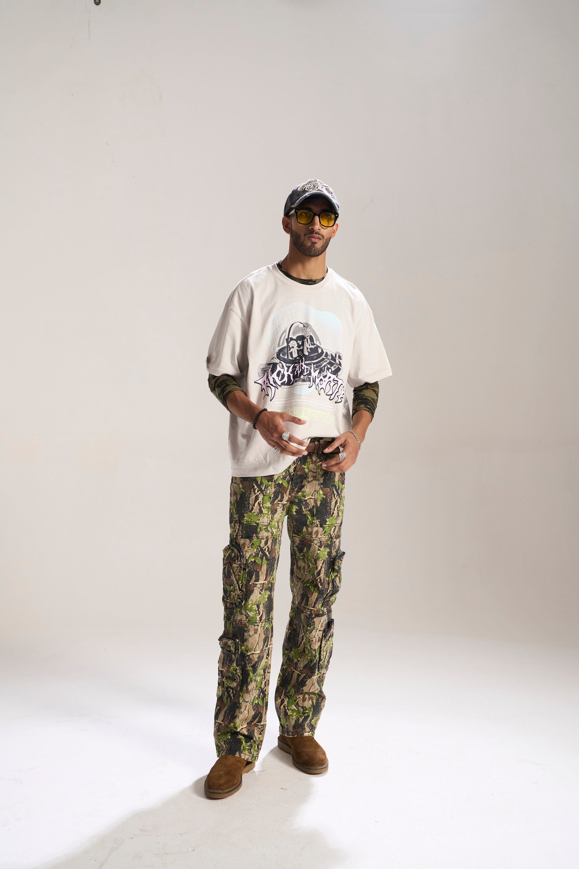 OLIVE CAMO BAGGY FIT JEAN WITH CARGO POCKETS