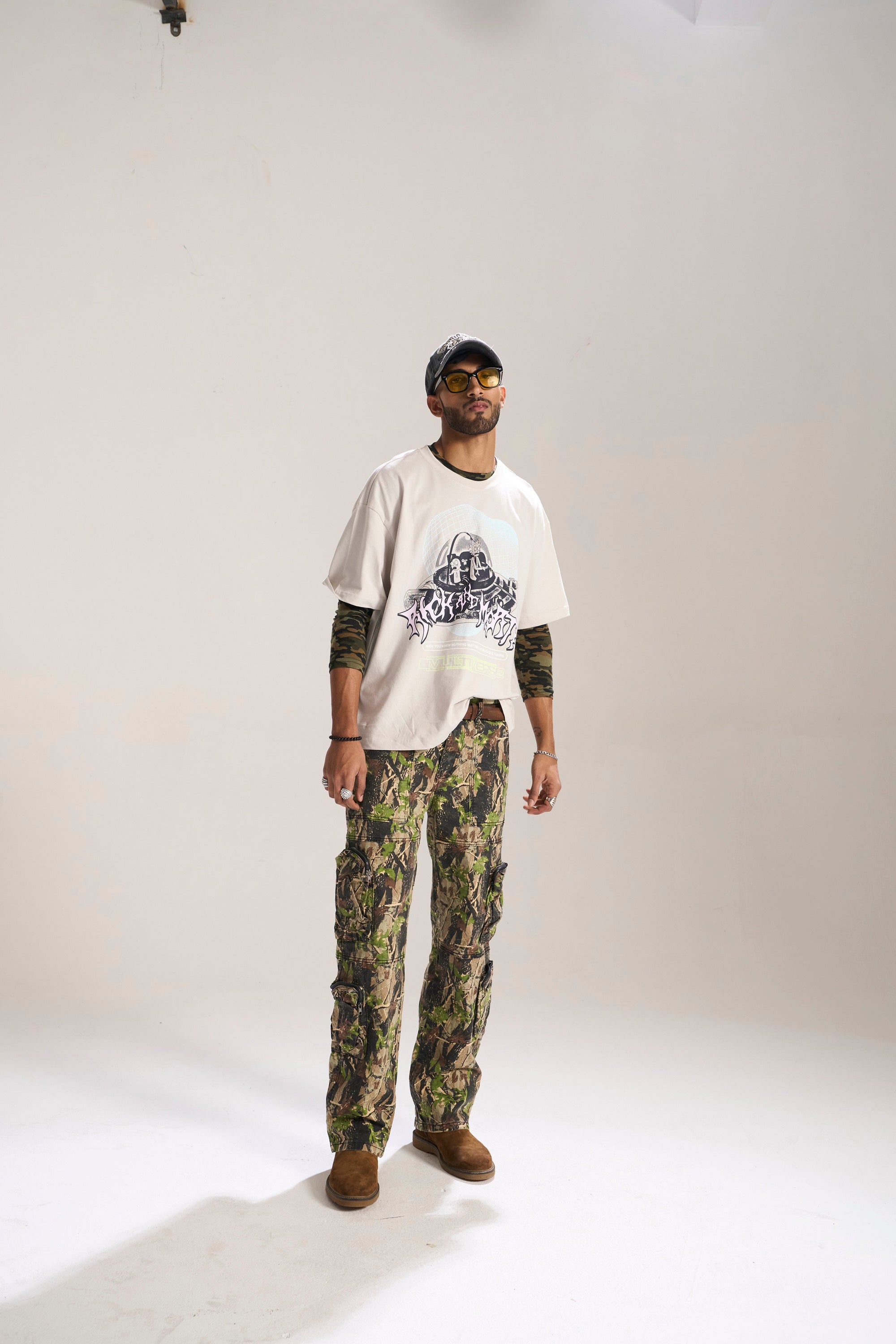OLIVE CAMO BAGGY FIT JEAN WITH CARGO POCKETS