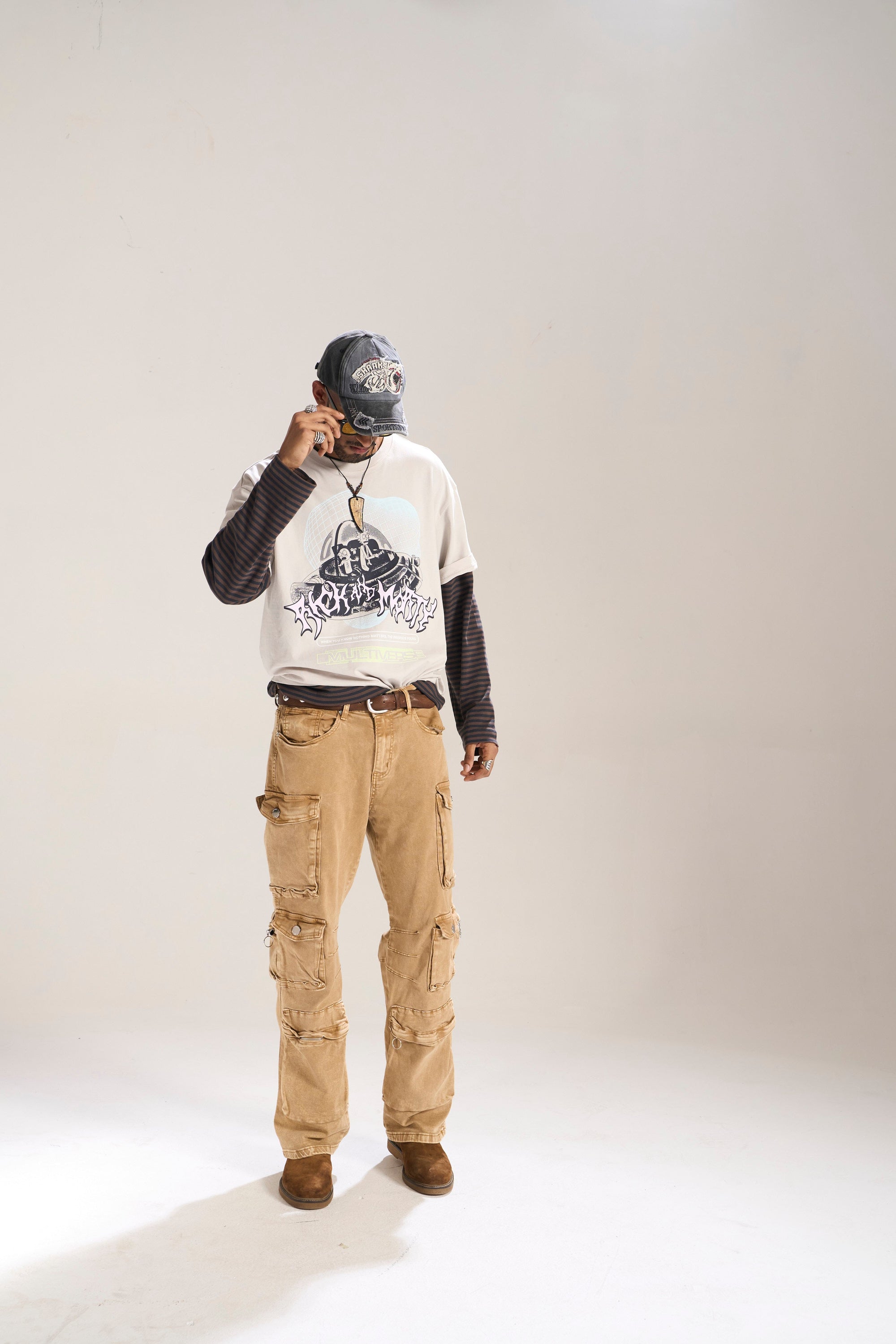KHAKI DYED WASH BAGGY FIT WITH CARGO POCKETS