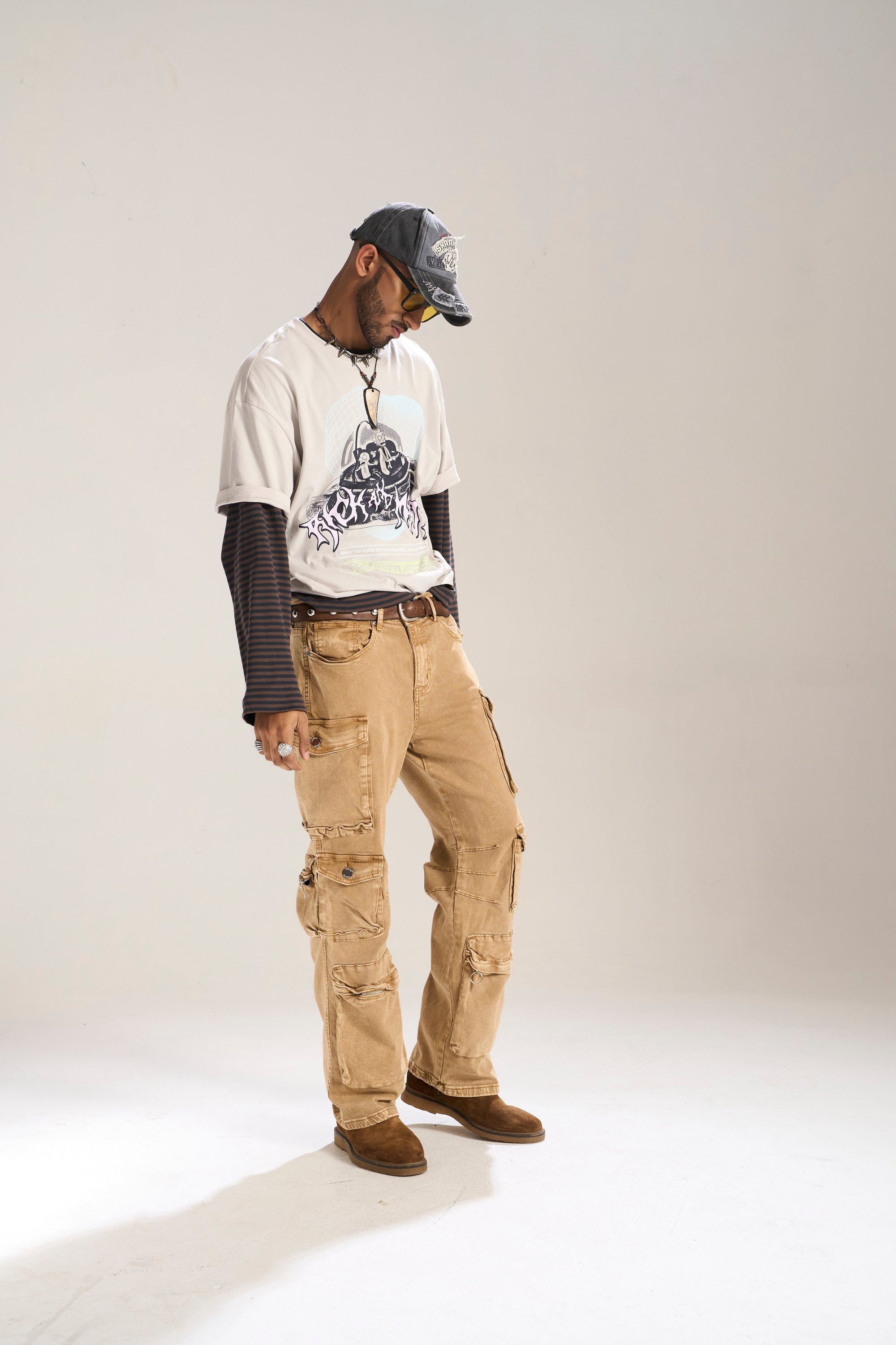 KHAKI DYED WASH BAGGY FIT WITH CARGO POCKETS