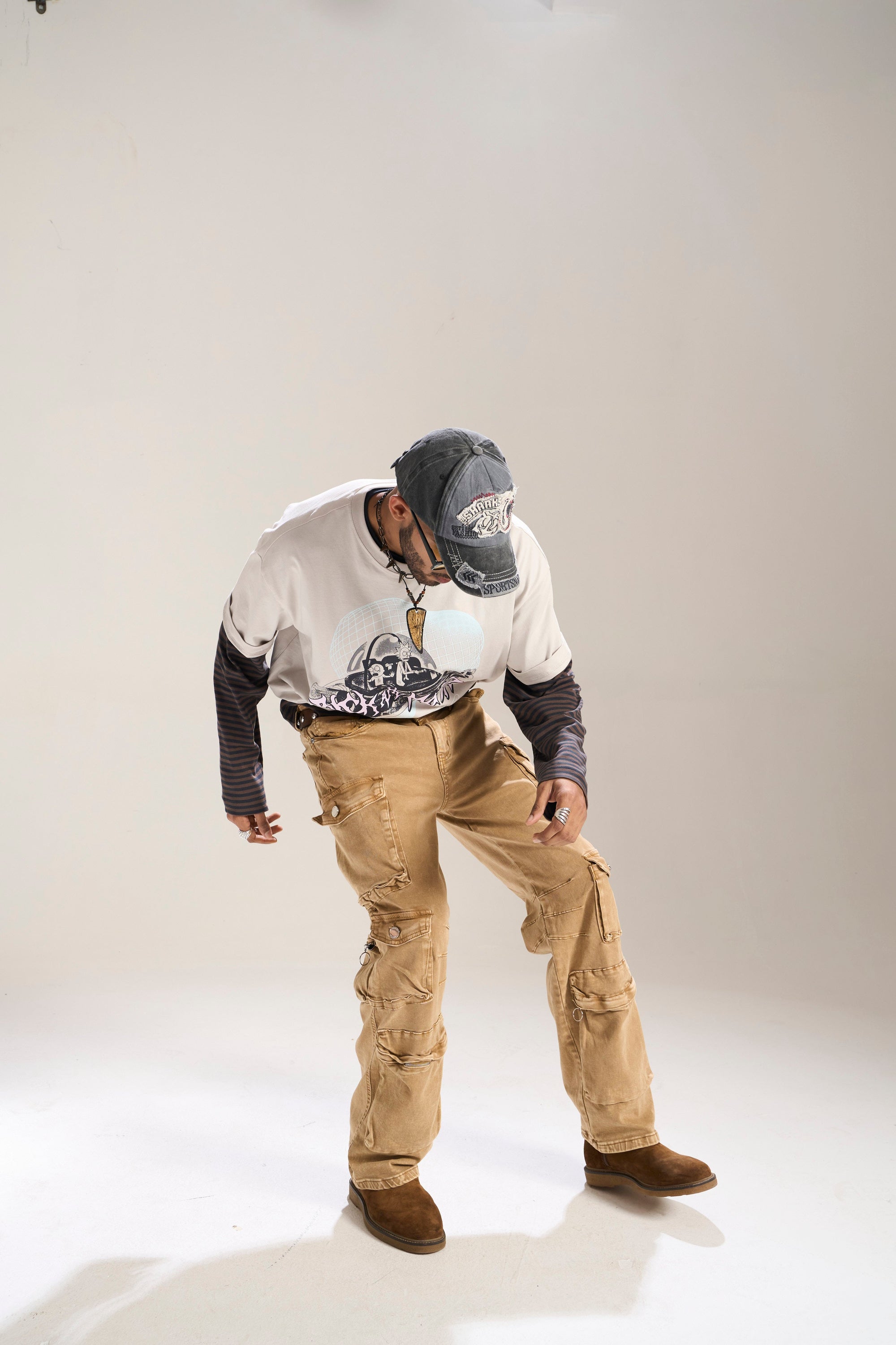 KHAKI DYED WASH BAGGY FIT WITH CARGO POCKETS