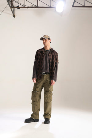 OLIVE BAGGY FIT JEAN WITH LOADED CARGO POCKETS