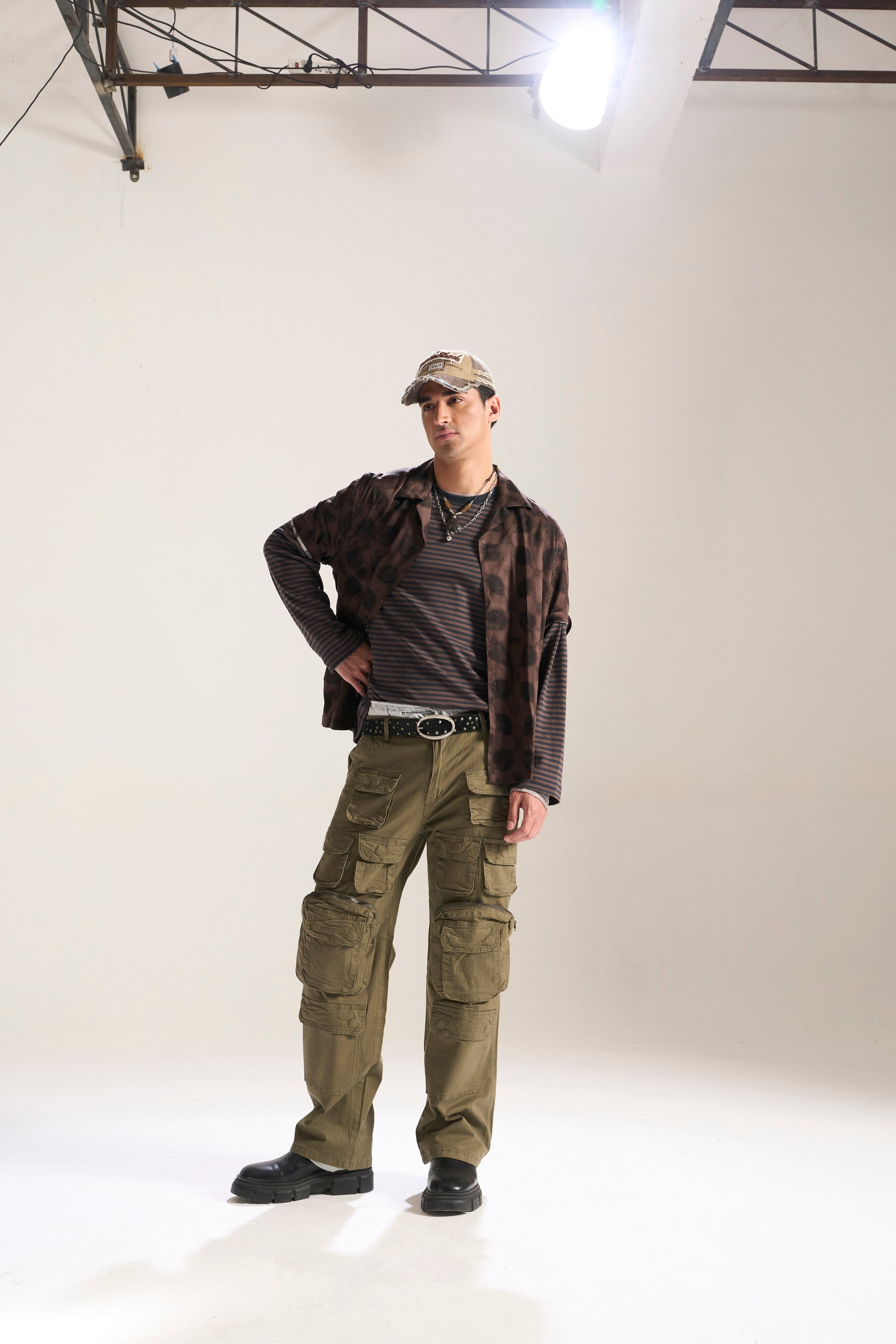 OLIVE BAGGY FIT JEAN WITH LOADED CARGO POCKETS