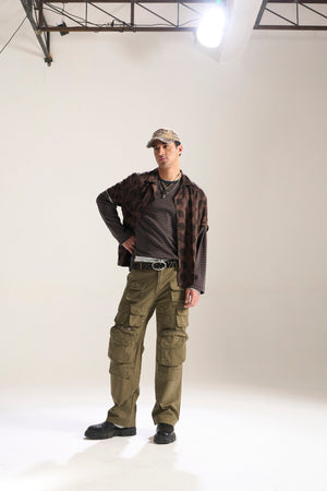 OLIVE BAGGY FIT JEAN WITH LOADED CARGO POCKETS