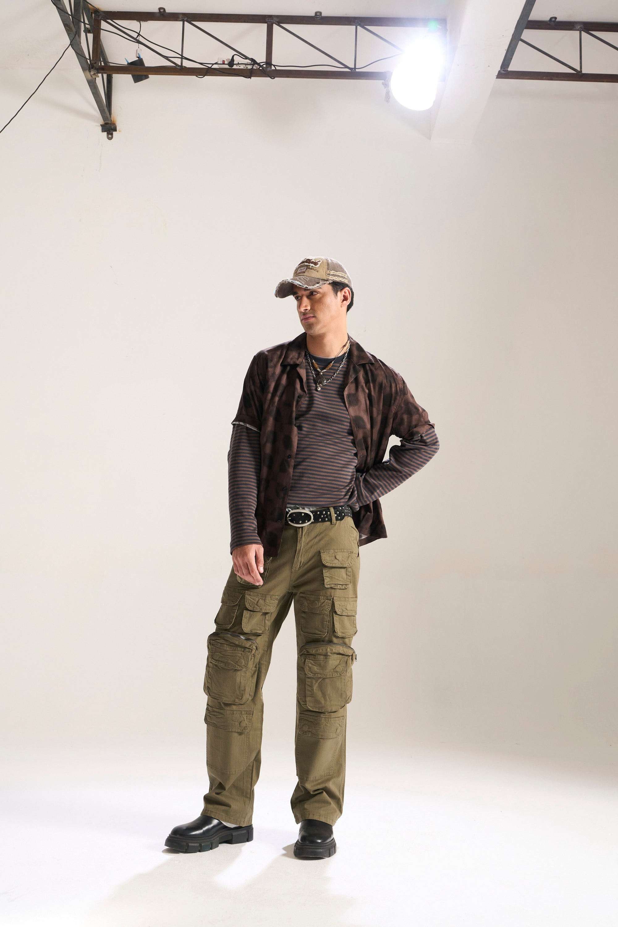 OLIVE BAGGY FIT JEAN WITH LOADED CARGO POCKETS