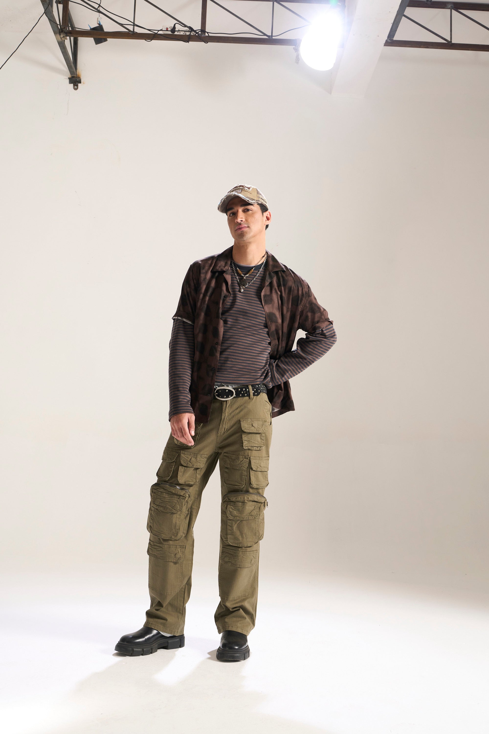 OLIVE BAGGY FIT JEAN WITH LOADED CARGO POCKETS