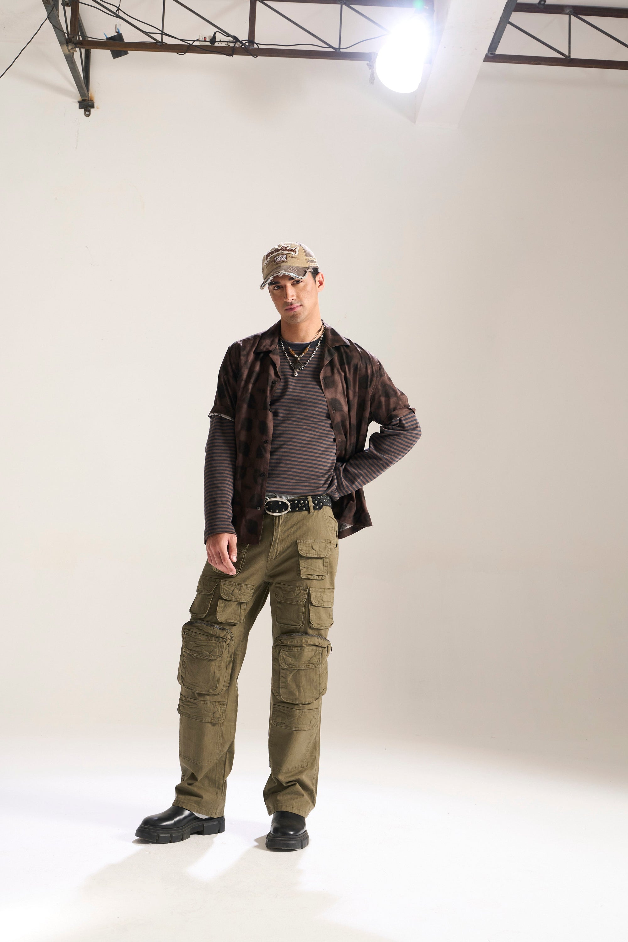 OLIVE BAGGY FIT JEAN WITH LOADED CARGO POCKETS