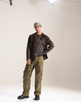 OLIVE BAGGY FIT JEAN WITH LOADED CARGO POCKETS