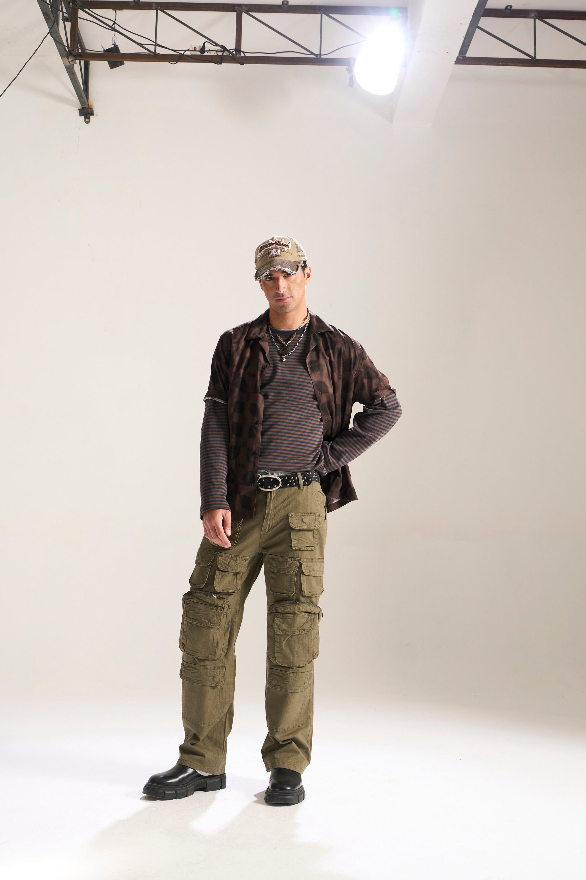 OLIVE BAGGY FIT JEAN WITH LOADED CARGO POCKETS