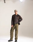 OLIVE BAGGY FIT JEAN WITH LOADED CARGO POCKETS