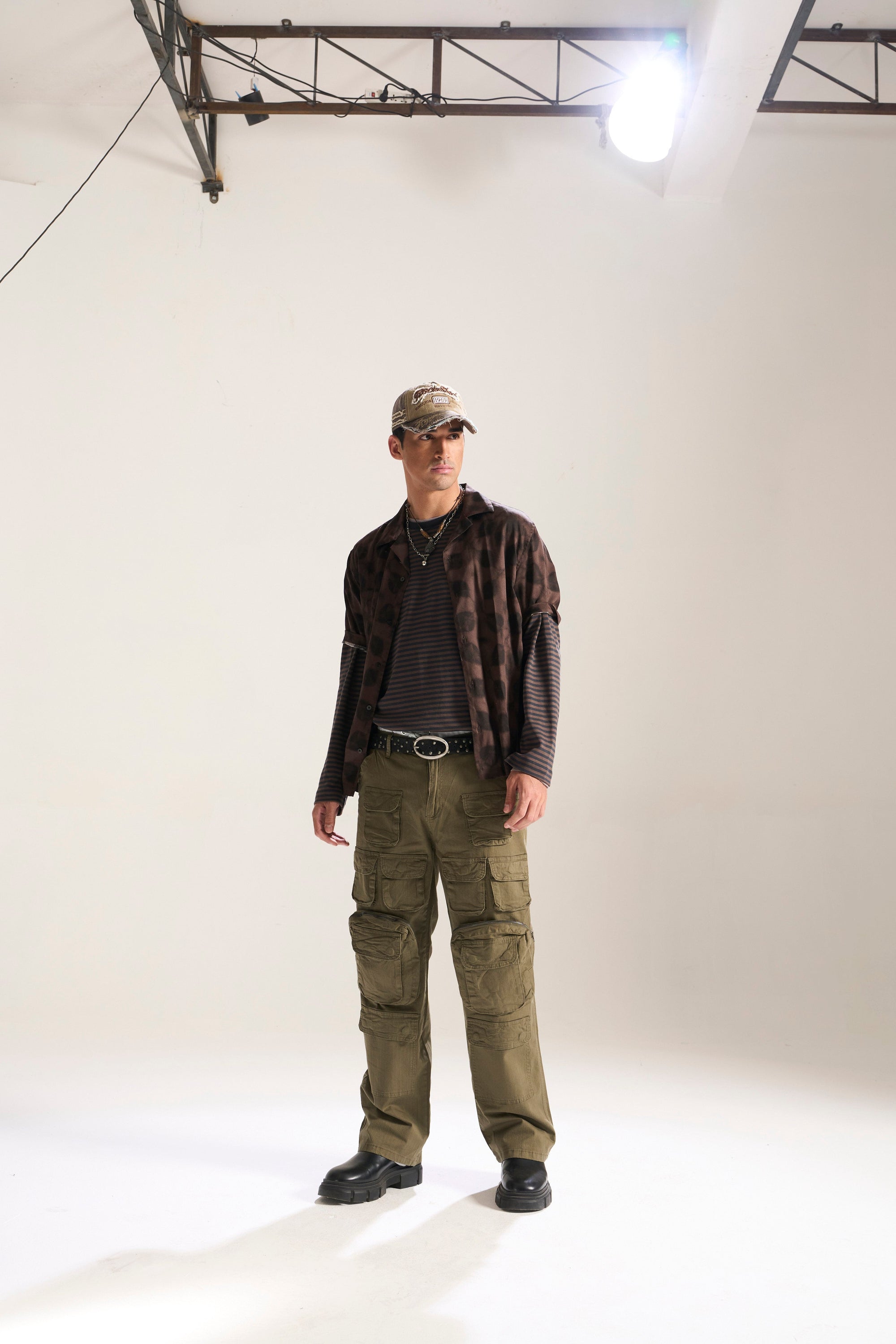 OLIVE BAGGY FIT JEAN WITH LOADED CARGO POCKETS