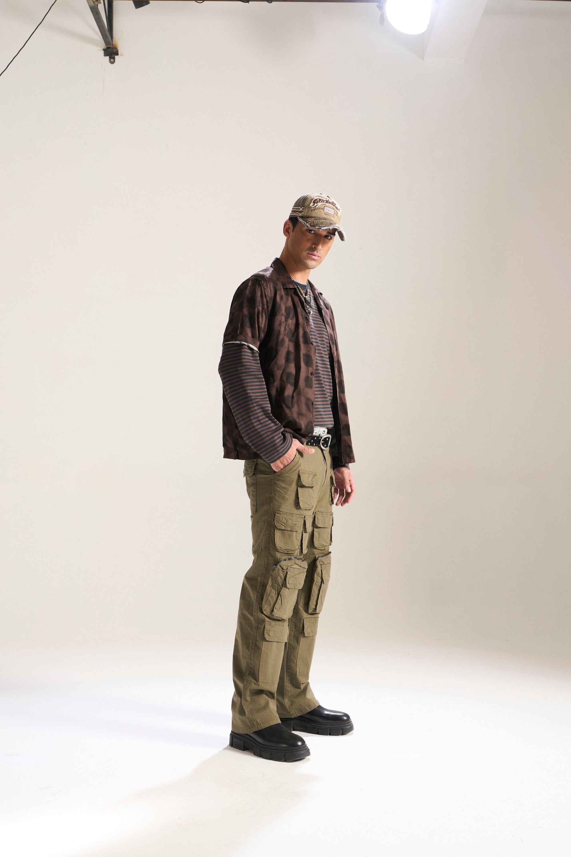 OLIVE BAGGY FIT JEAN WITH LOADED CARGO POCKETS