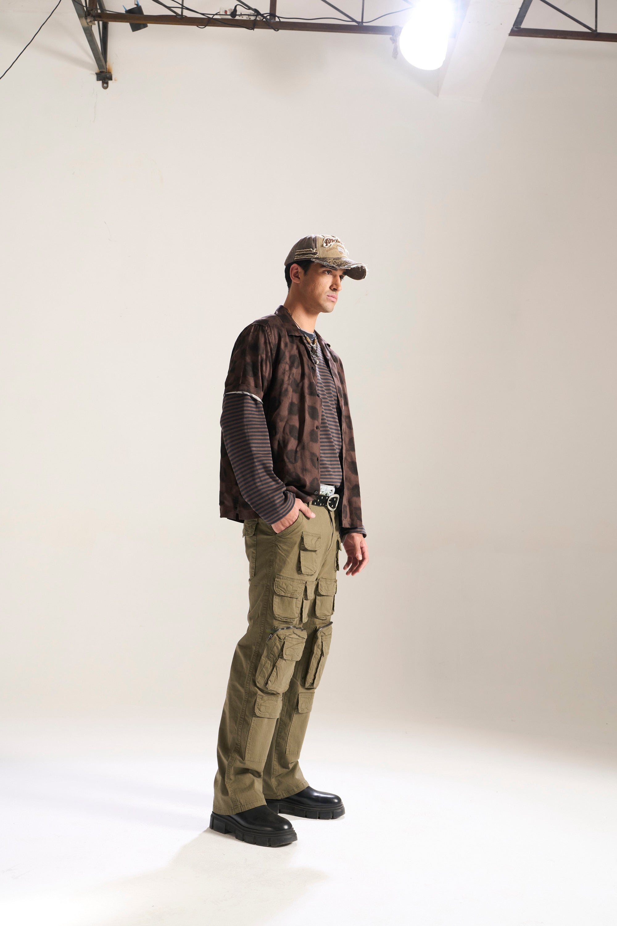 OLIVE BAGGY FIT JEAN WITH LOADED CARGO POCKETS