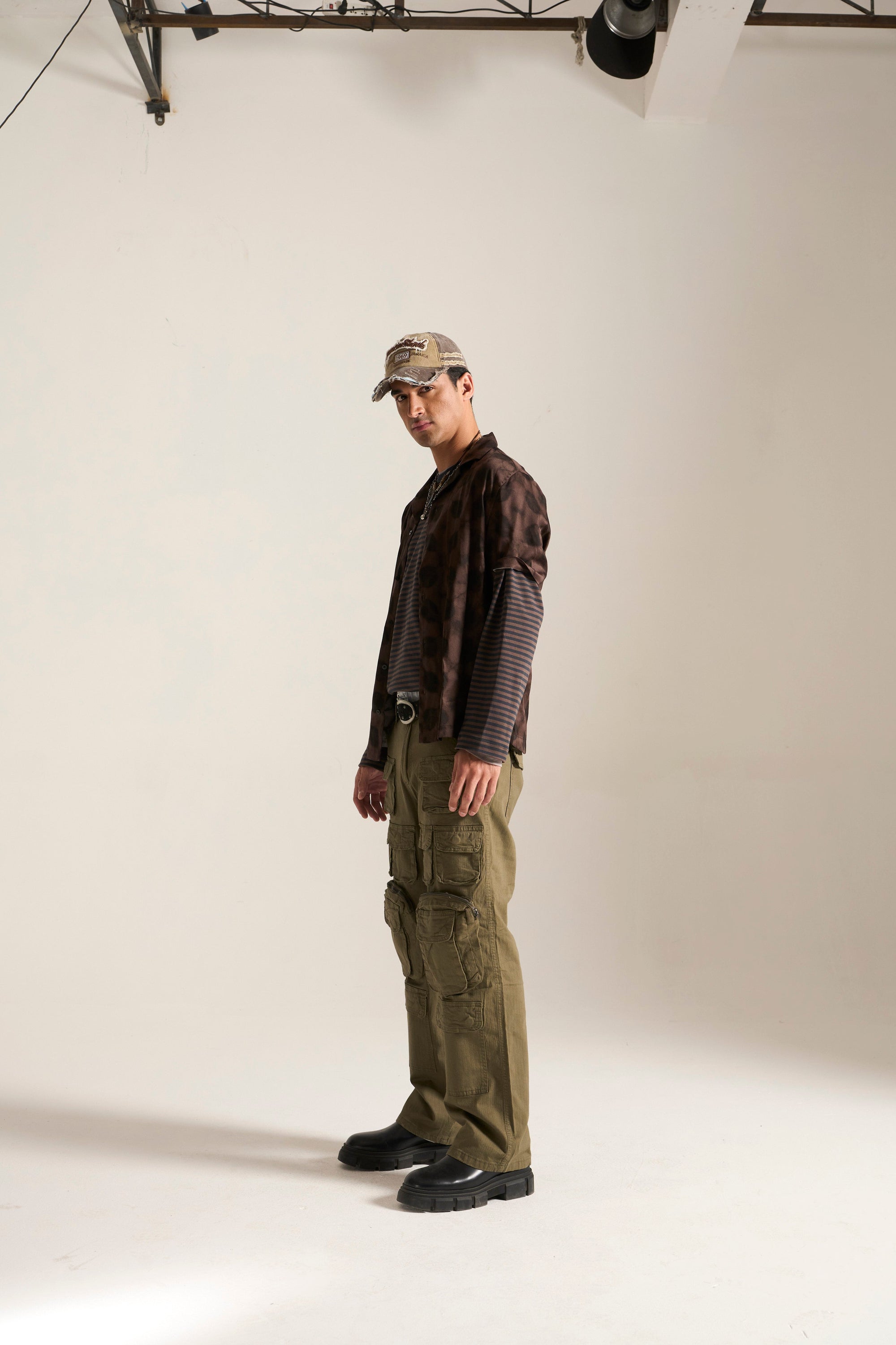 OLIVE BAGGY FIT JEAN WITH LOADED CARGO POCKETS