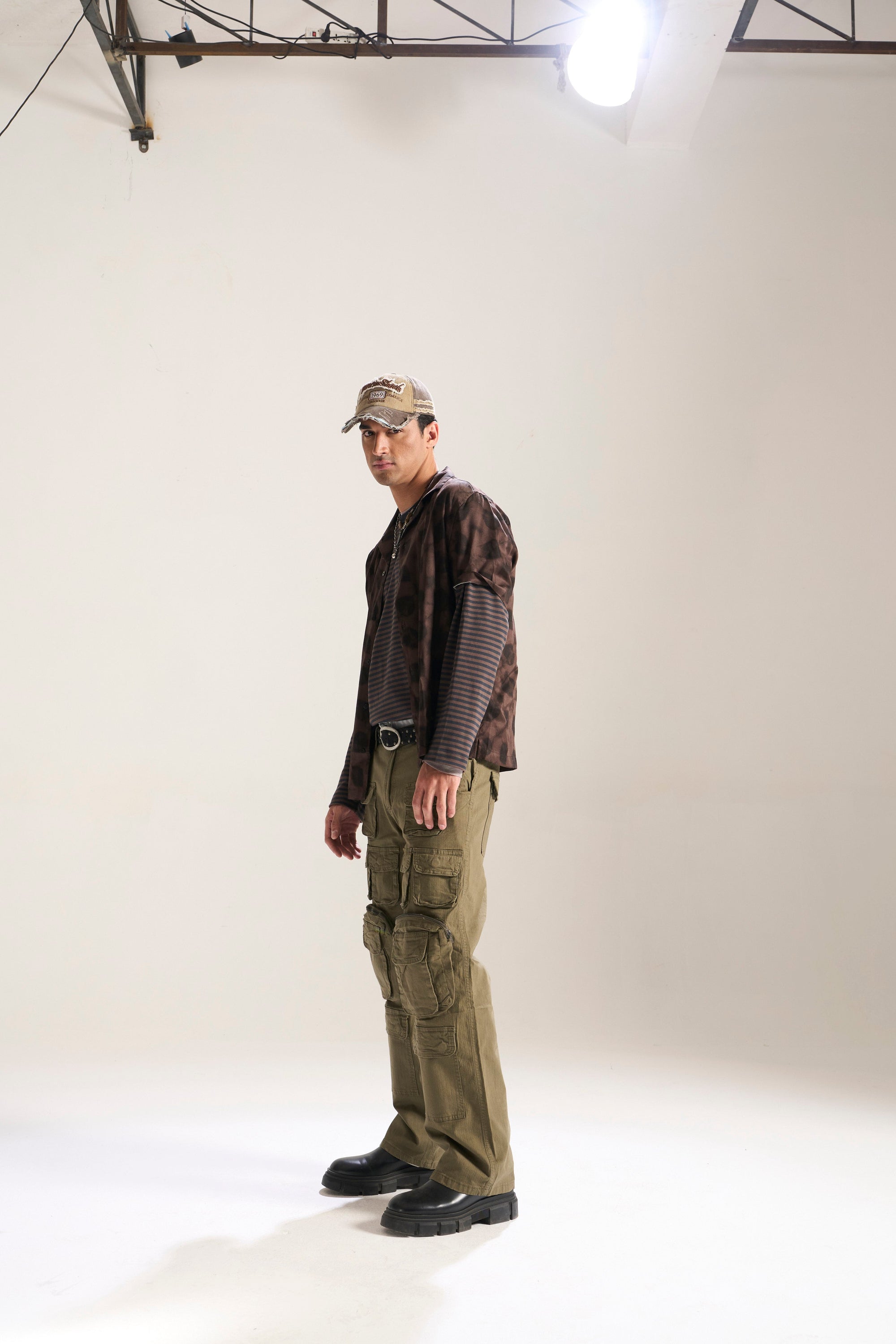OLIVE BAGGY FIT JEAN WITH LOADED CARGO POCKETS