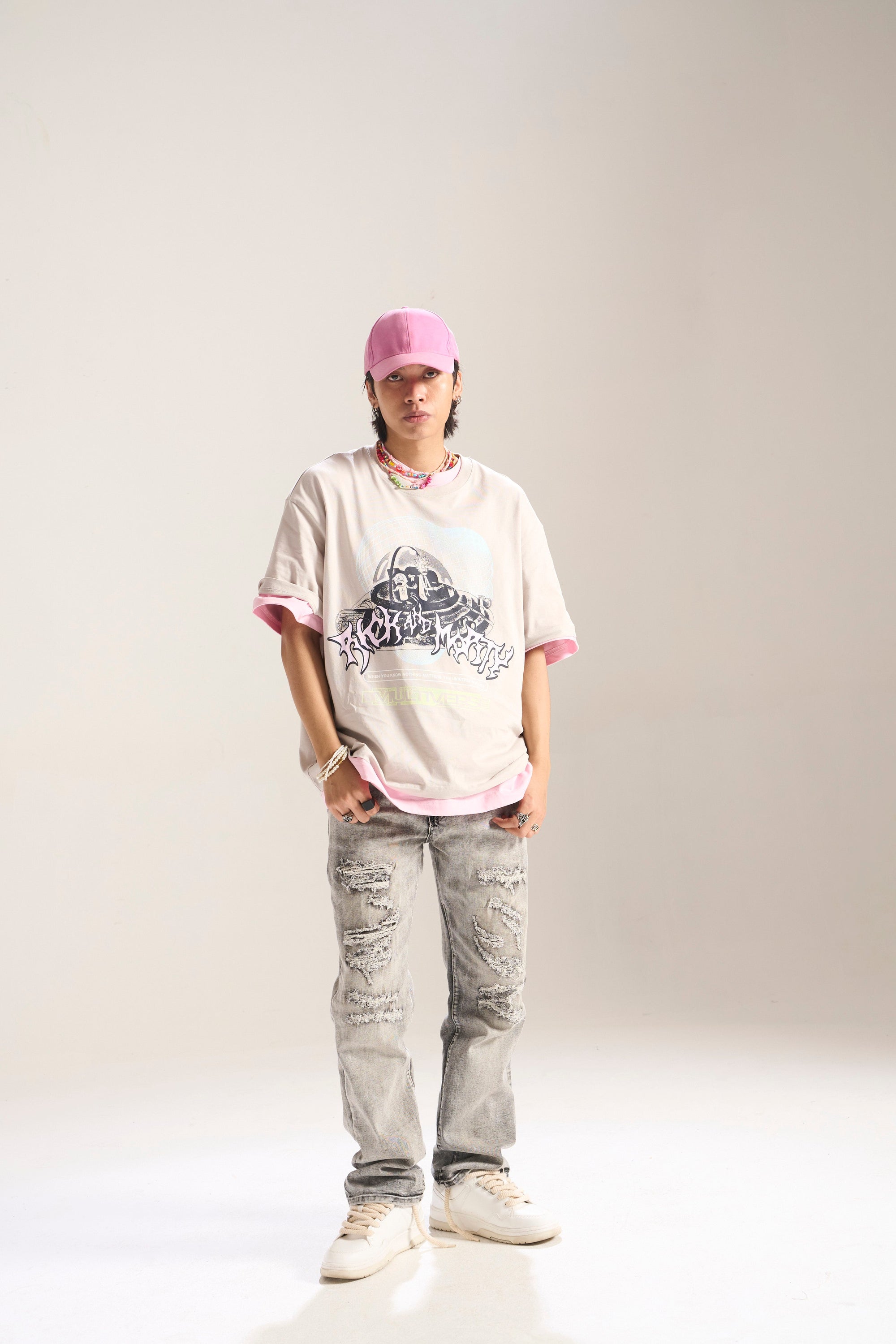 GREY BLEACH RELAXED FIT JEAN WITH RIPS AND REPAIR