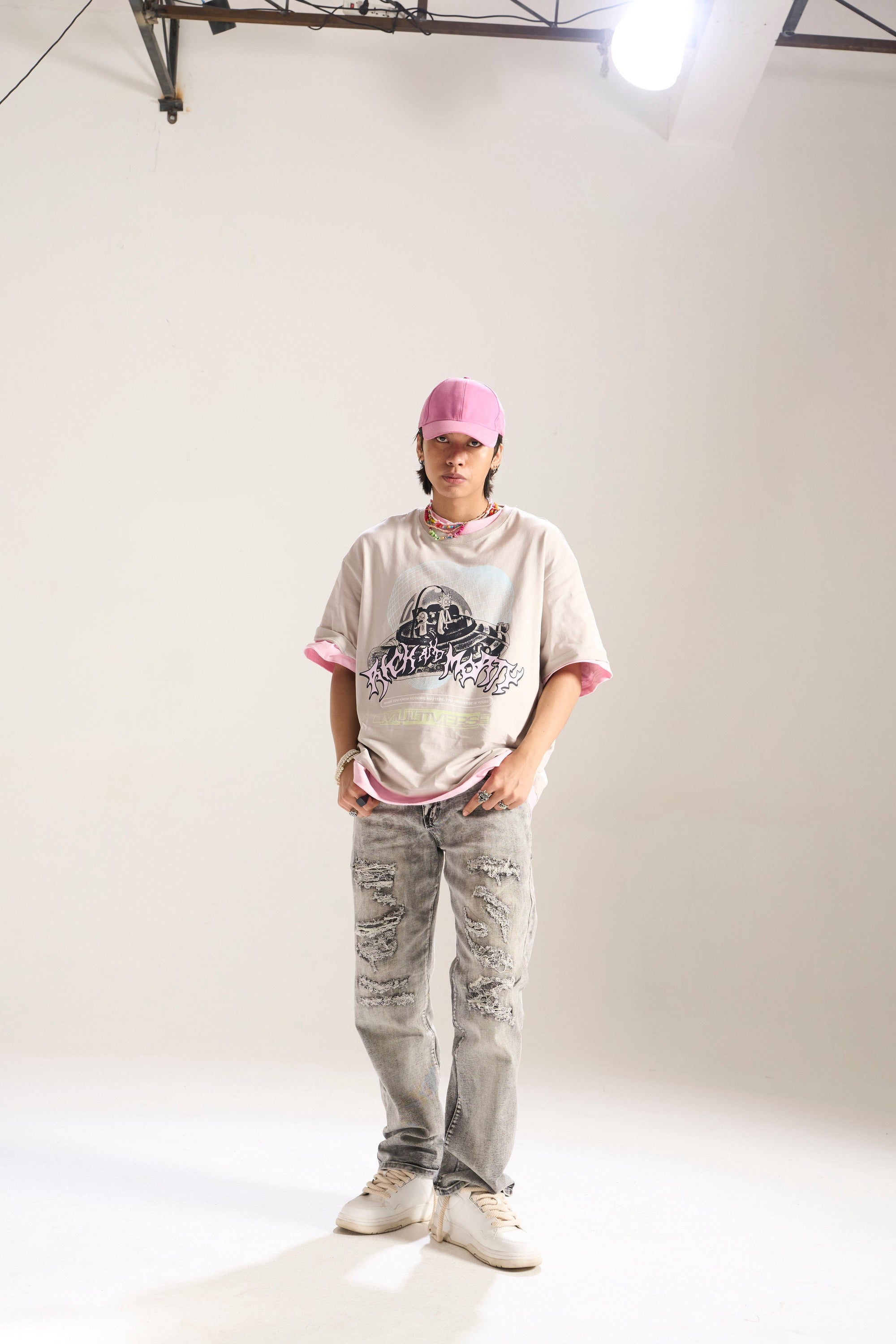 GREY BLEACH RELAXED FIT JEAN WITH RIPS AND REPAIR