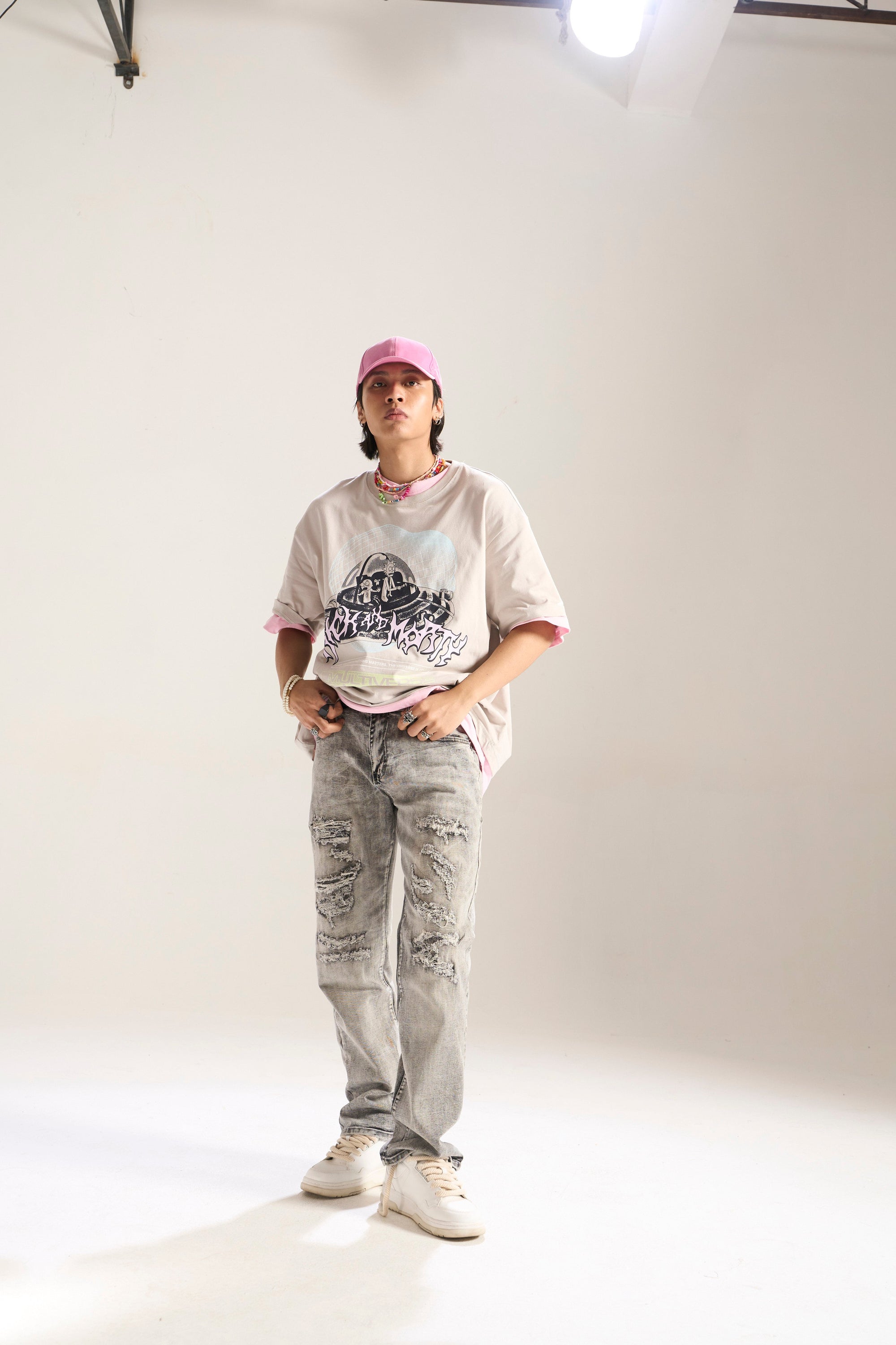 GREY BLEACH RELAXED FIT JEAN WITH RIPS AND REPAIR