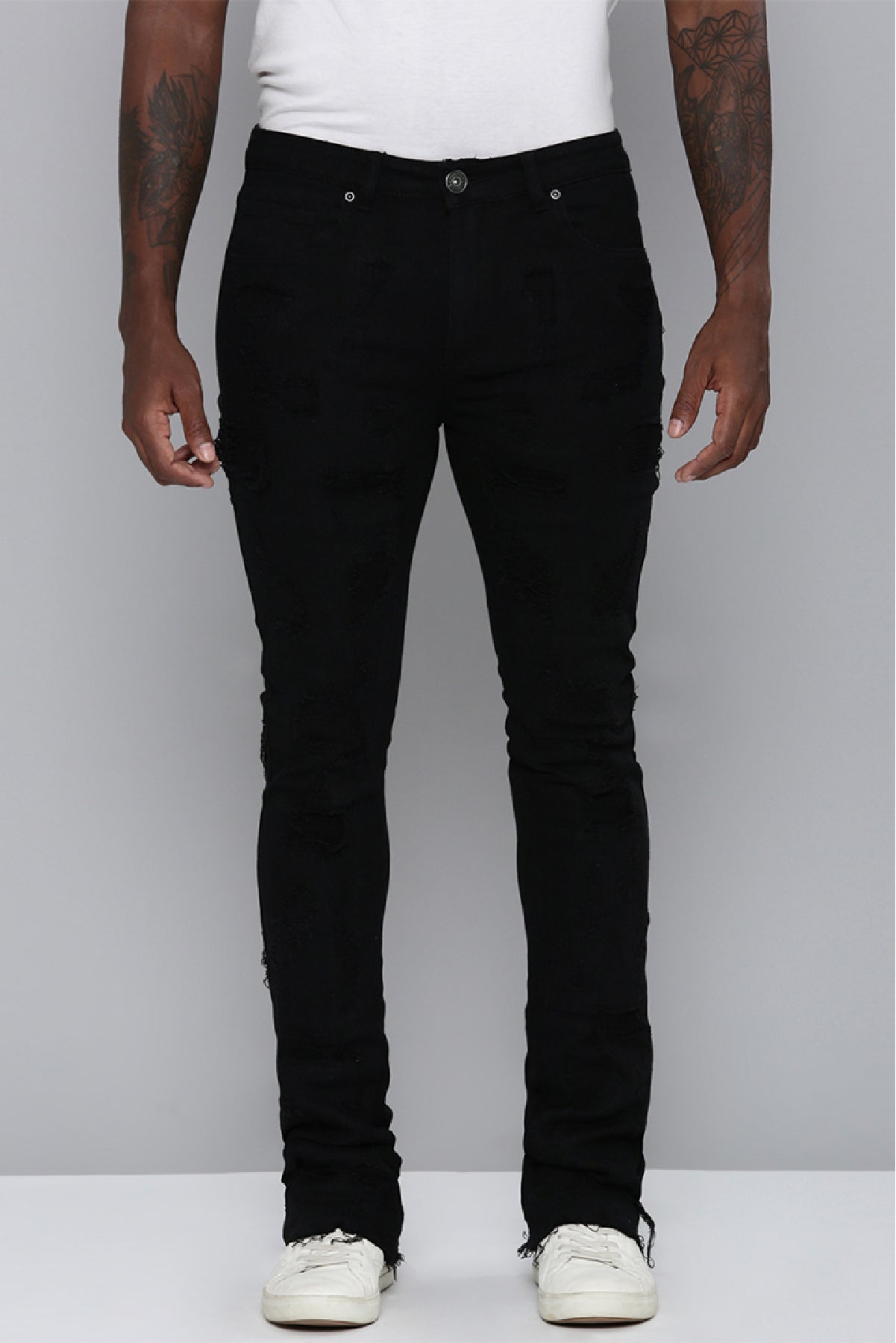 Men's Stacked Fit Black Color Jeans