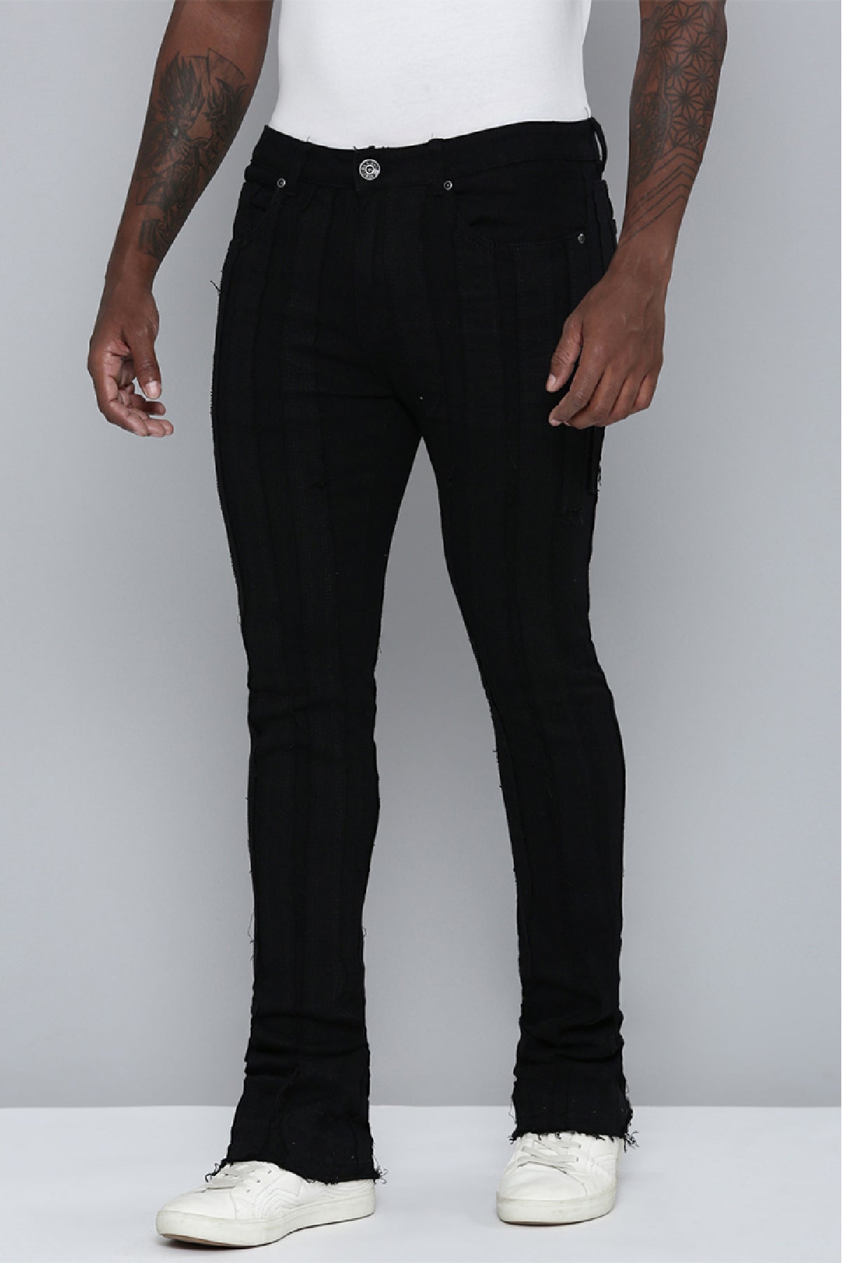 Men's Stacked Fit Black Color Jeans