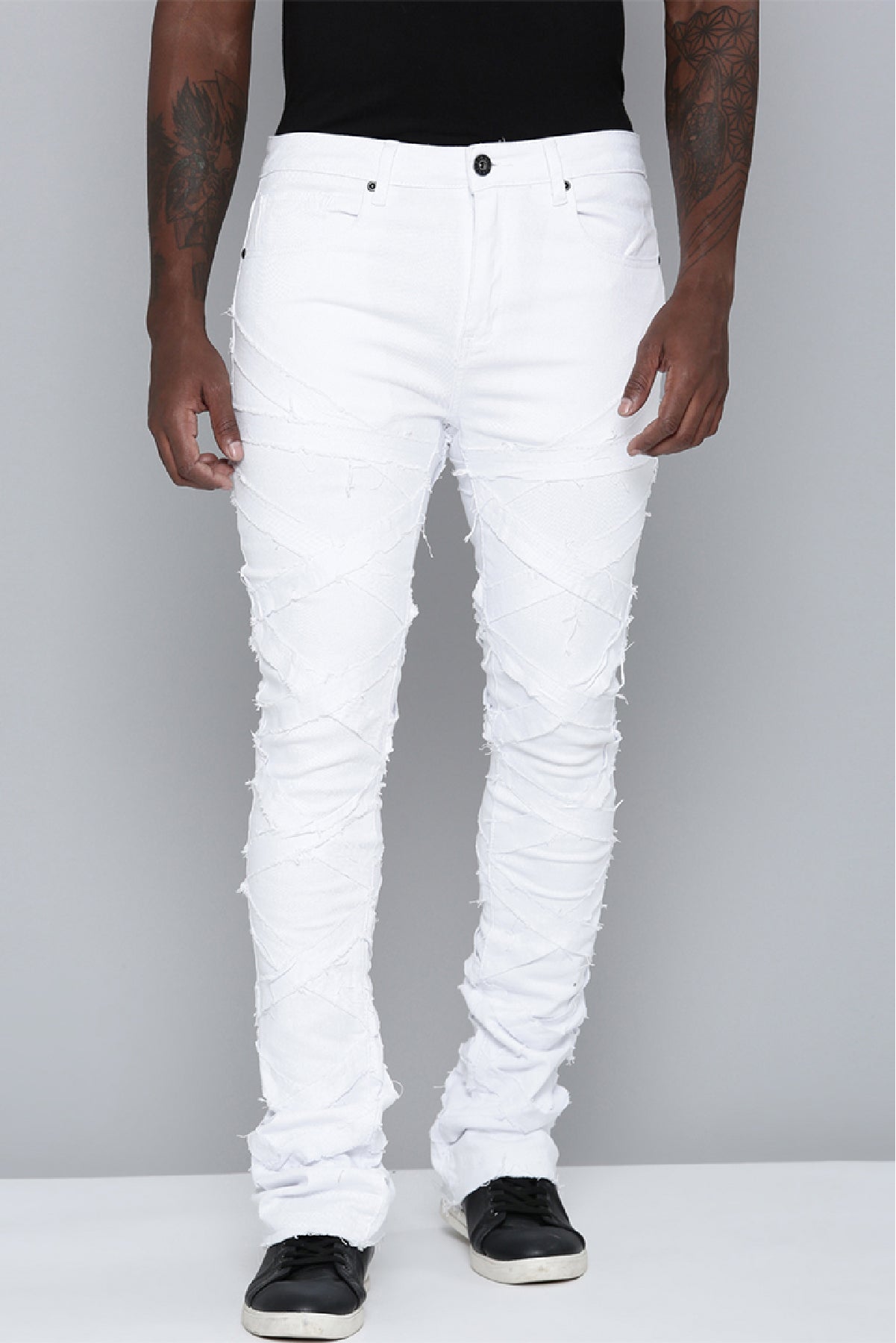 Men's Stacked Fit White Color Jeans