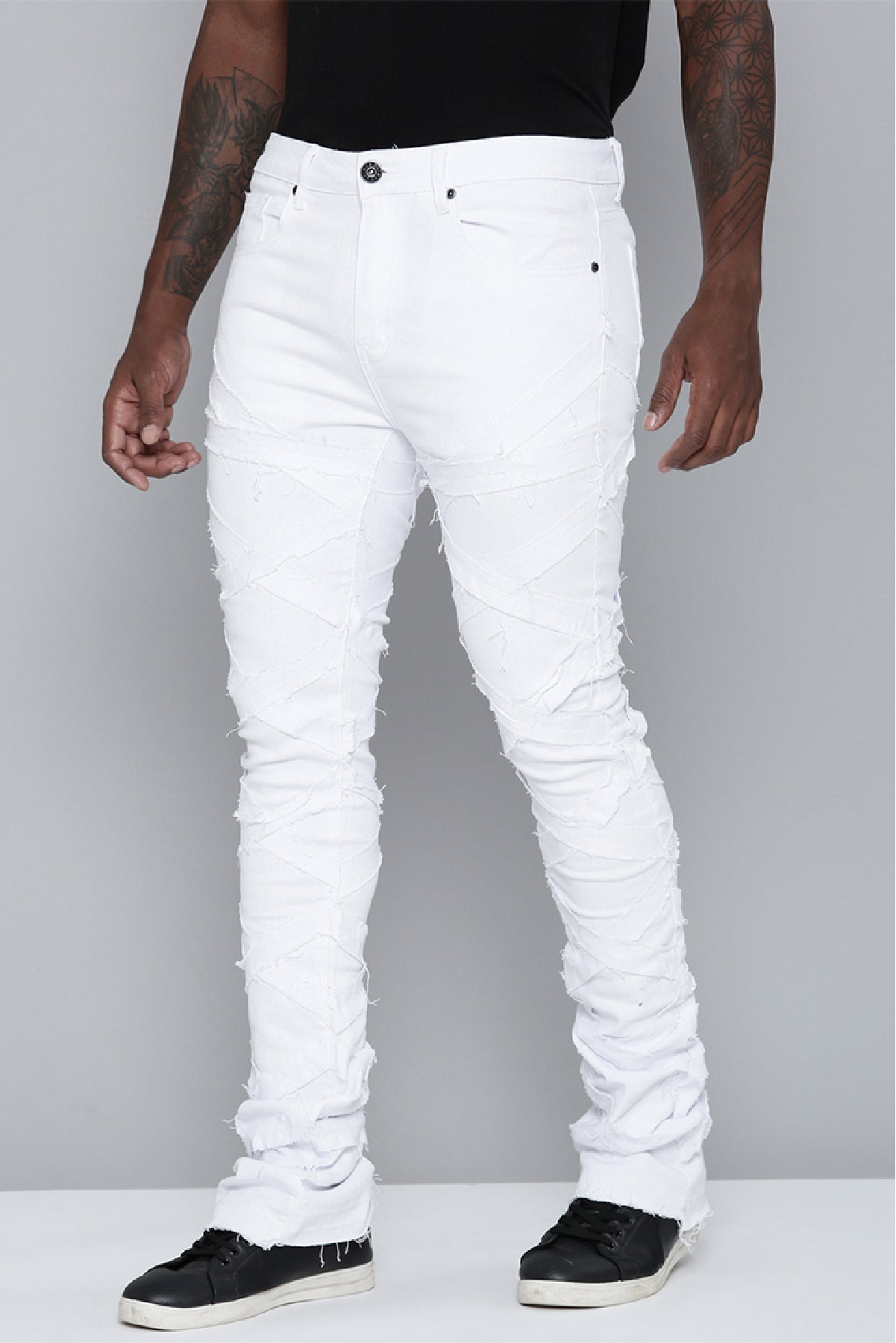 Men's Stacked Fit White Color Jeans