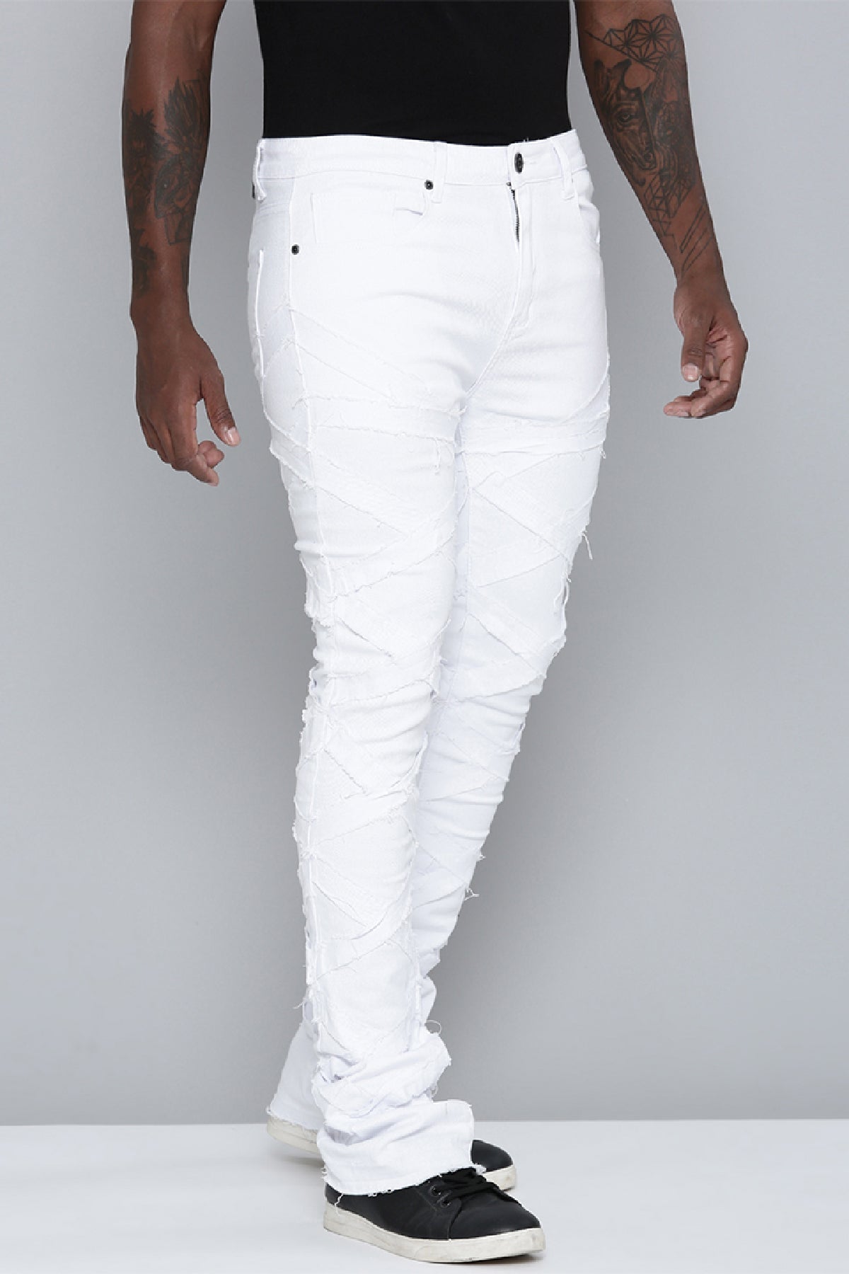 Men's Stacked Fit White Color Jeans