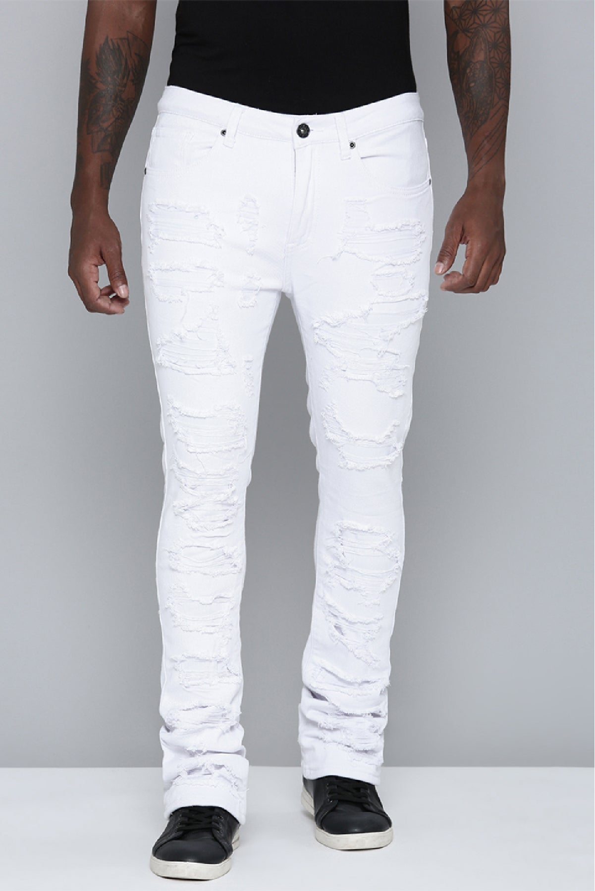 Men's Stacked Fit White Color Jeans