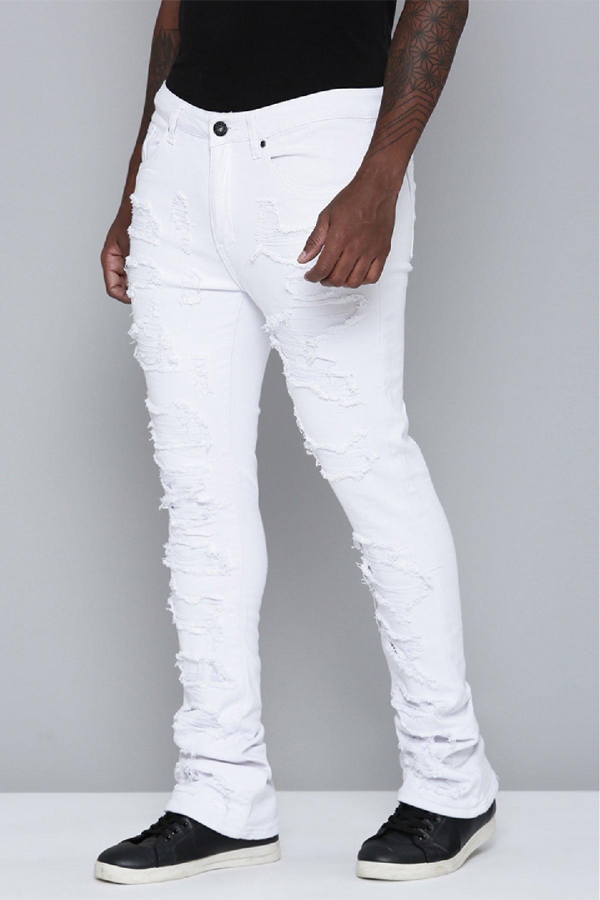 Men's Stacked Fit White Color Jeans