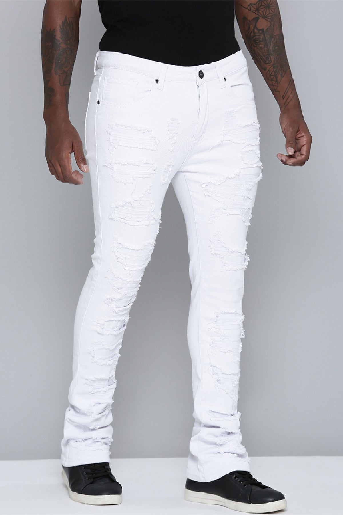 Men's Stacked Fit White Color Jeans