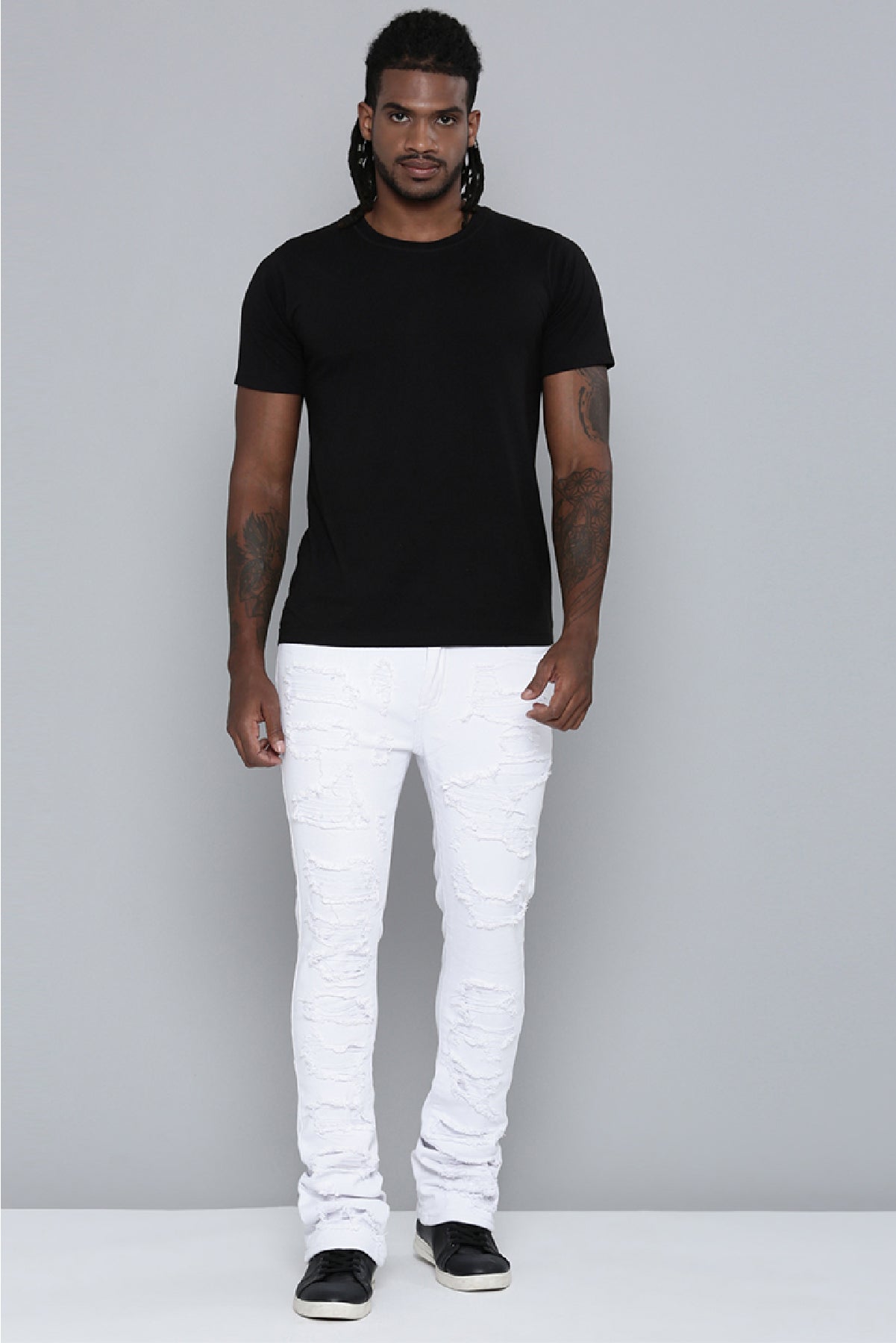 Men's Stacked Fit White Color Jeans