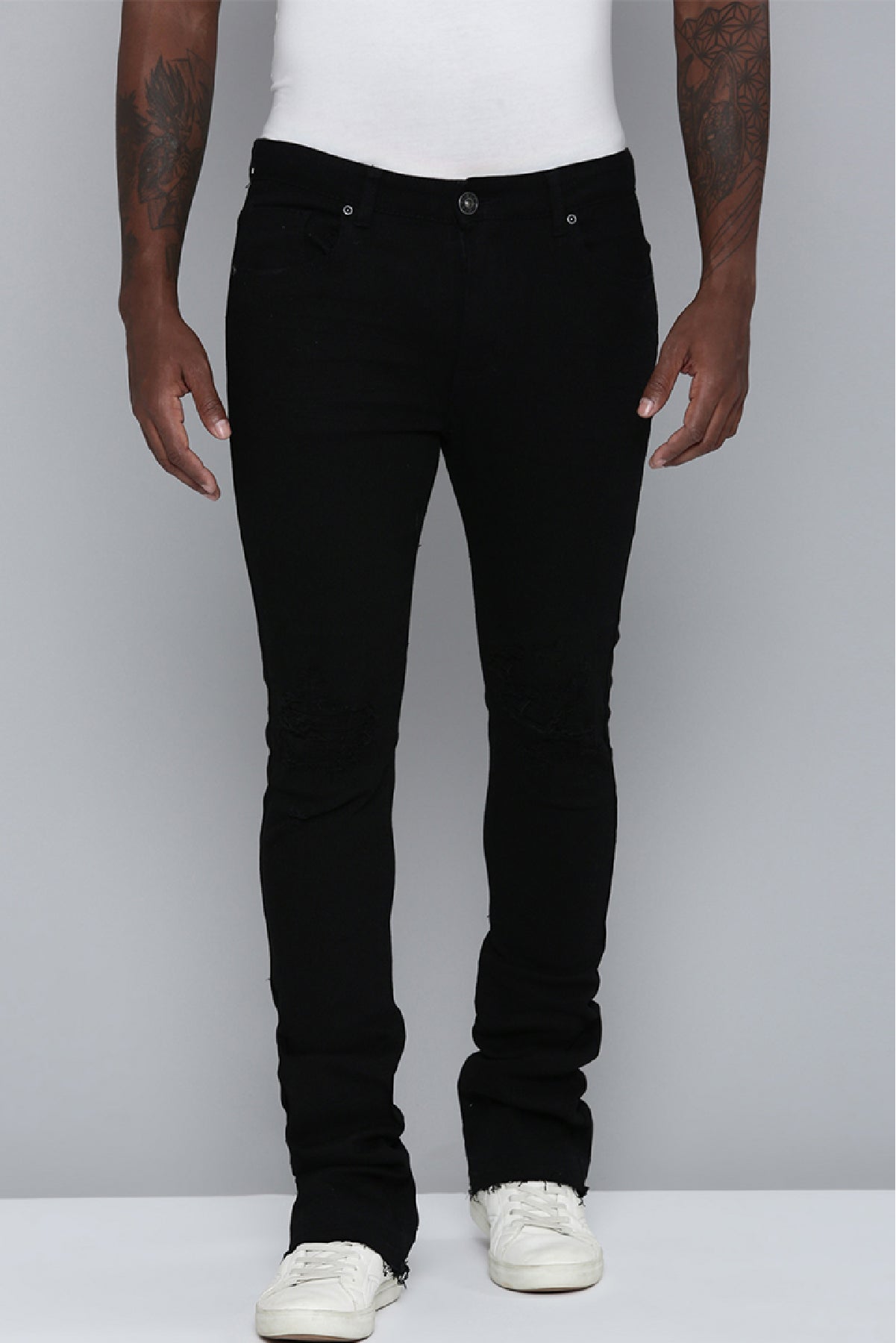 Men's Stacked Fit Jet Black Color Jeans