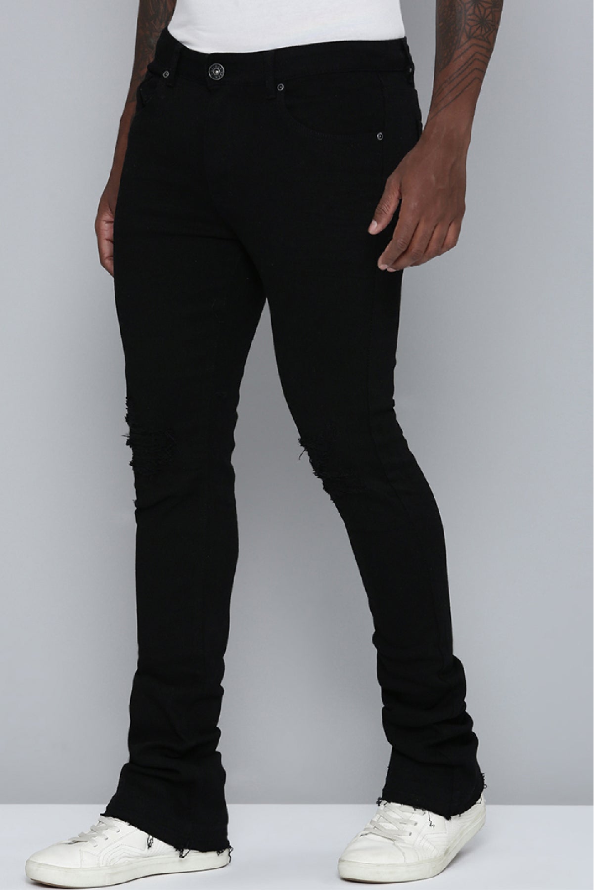 Men's Stacked Fit Jet Black Color Jeans