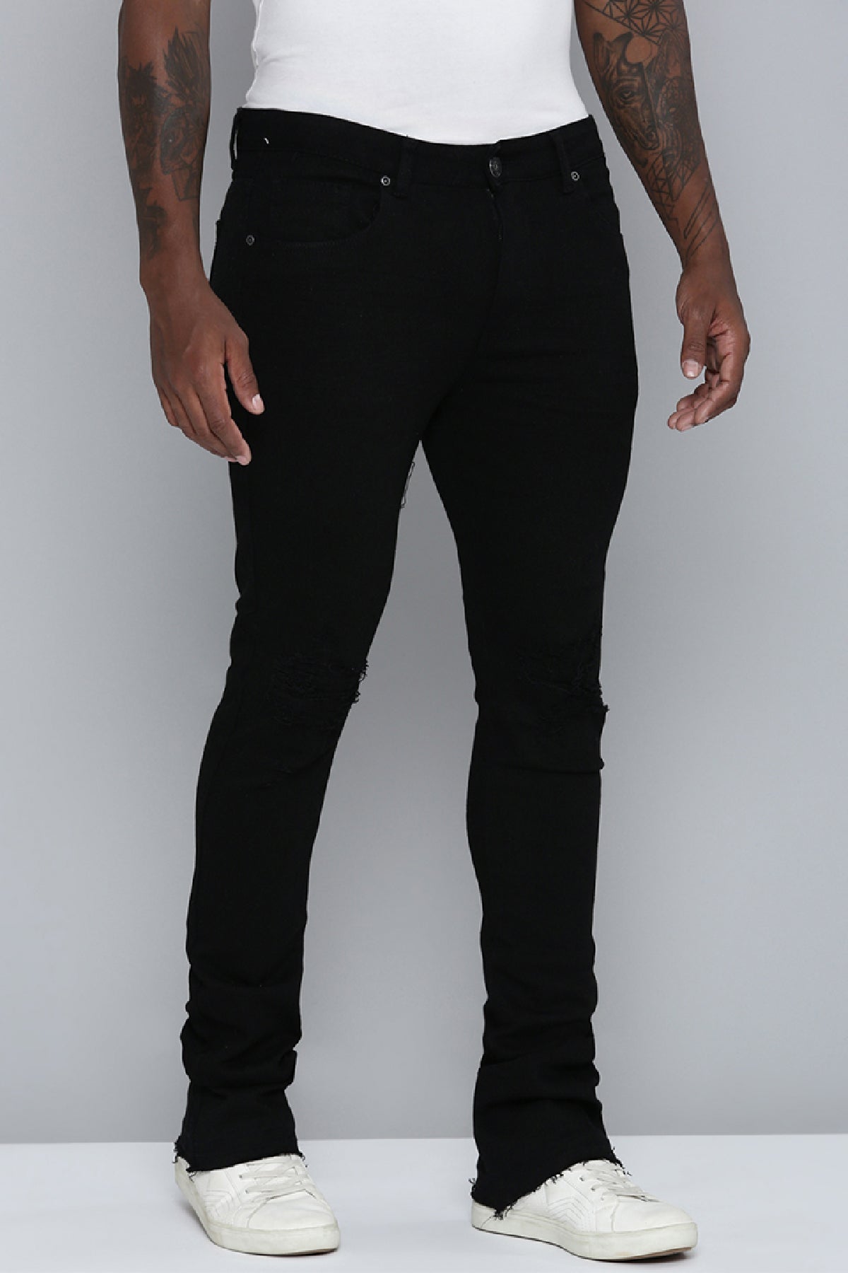Men's Stacked Fit Jet Black Color Jeans