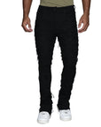 Jet Black Distressed and Frayed Rips Stacked Denims