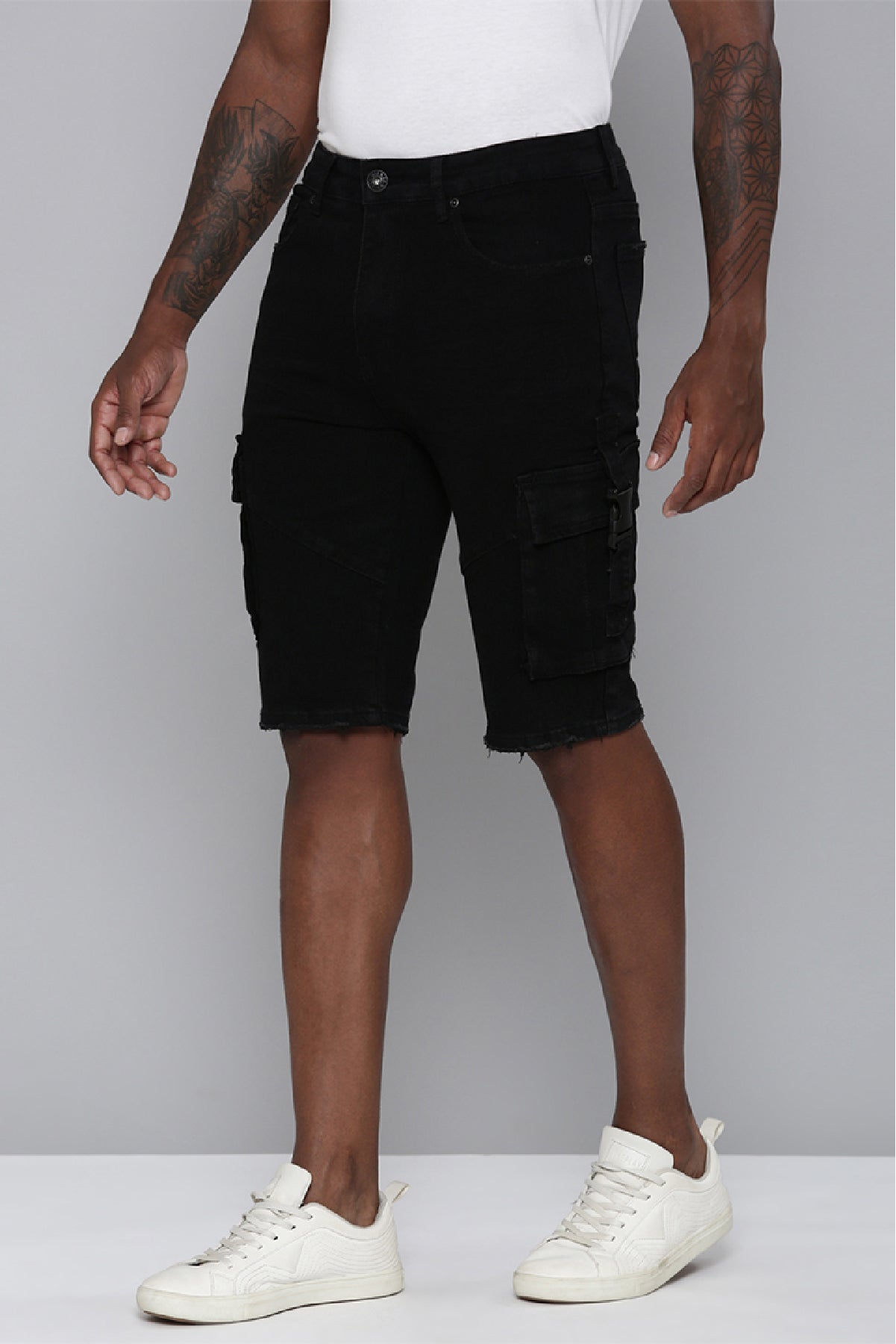 Men's Skinny Fit Jet Black Color Shorts