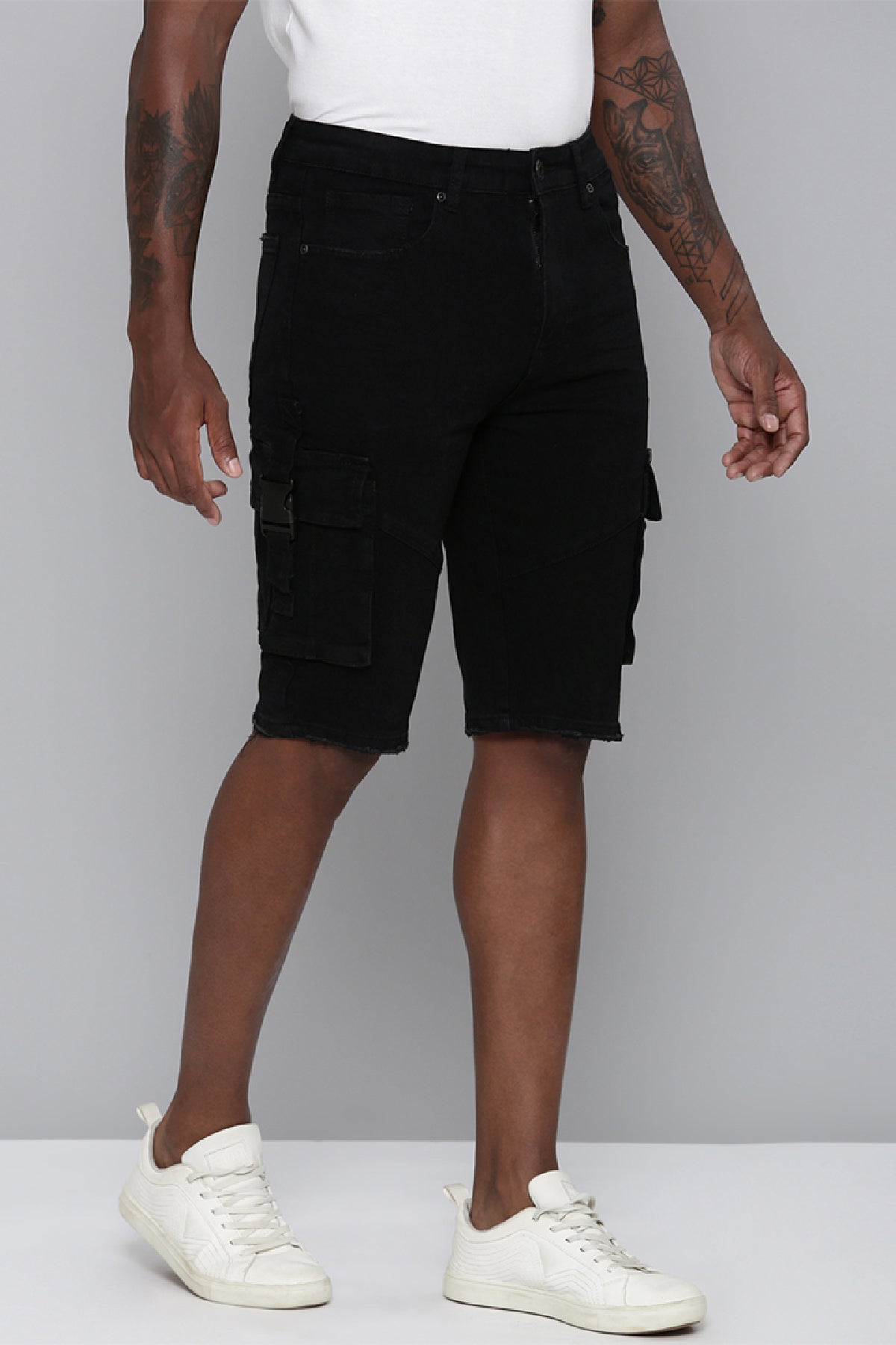 Men's Skinny Fit Jet Black Color Shorts